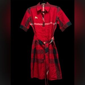 Burberry London England Red Checkered collar cotton dress